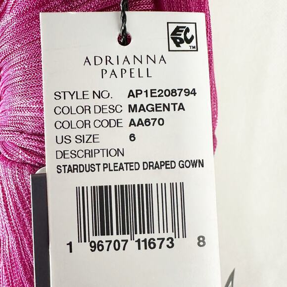Adrianna Papell Women's Stardust Pleated Draped Gown Size US 6 Magenta - Picture 5 of 12